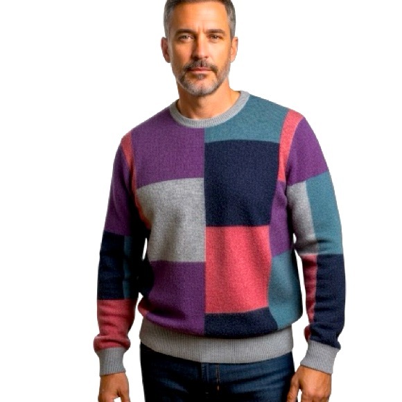 Brooks Brothers Brushed Wool Patchwork Sweater Xl - Picture 1 of 8